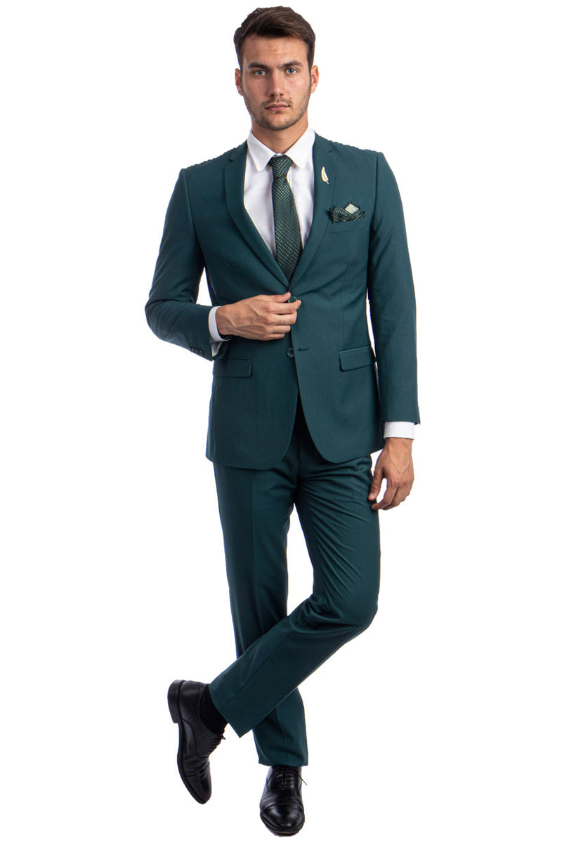 Men's Basic 2 Button Slim Fit Wedding Suit in Teal Green