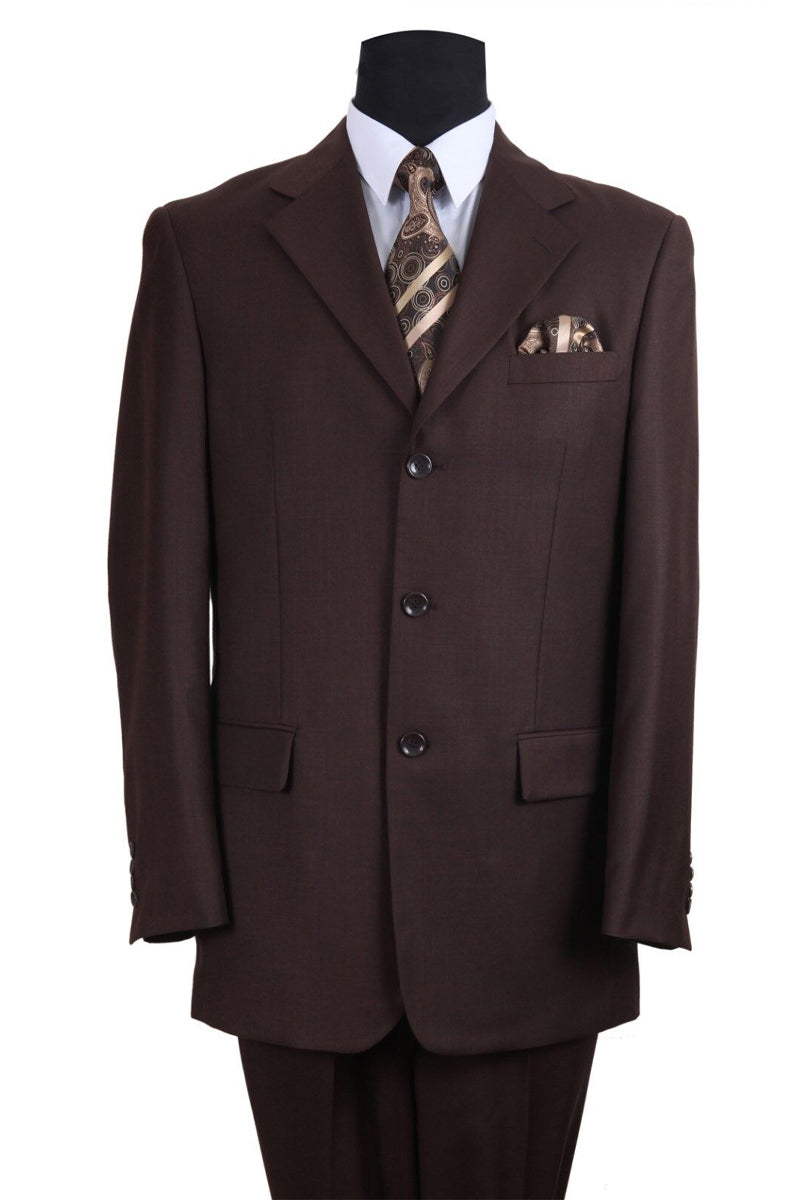 Mens 3 Button Texured Classic Fit Pleated Pant Suit in Brown ...