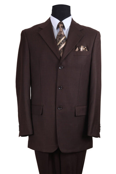 Mens 3 Button Texured Classic Fit Pleated Pant Suit in Brown