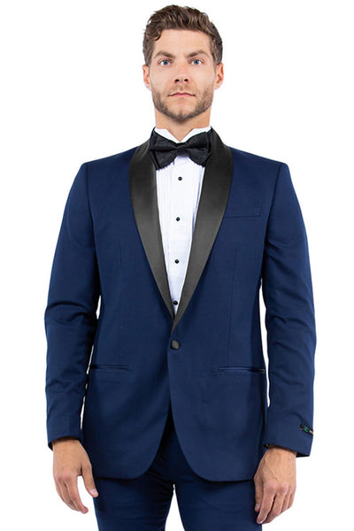 Men's Modern Fit One Button Shawl Lapel Tuxedo Separates Jacket in Navy with Black Lapel