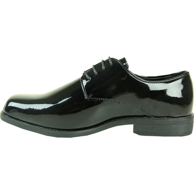 Mens Classic Plain Square Toe Shiny Patent Tuxedo Dress Shoe in Black