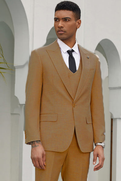 Men's Stacy Adam's One Button Summer Suit in Khaki with Double Breasted Vest