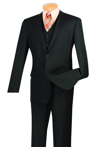 Mens Basic 2 Button Vested Slim Fit Suit in Black