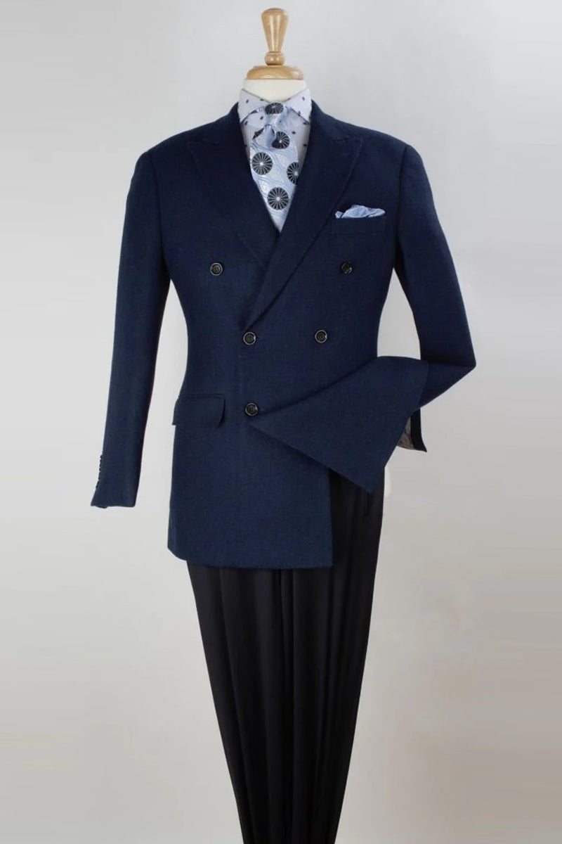 Mens Classic Fit Double Breasted Sport Coat Blazer in Navy