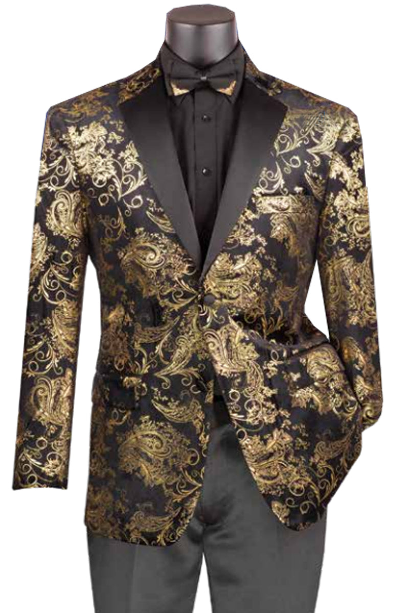 Mens Paisley Velvet Foil Smoking Jacket Tuxedo in Gold – SignatureMenswear