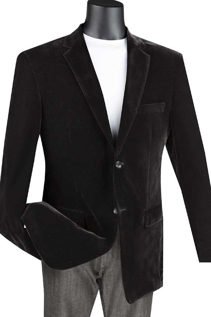 Mens 2 Button Regular Fit Velvet Blazer in Black