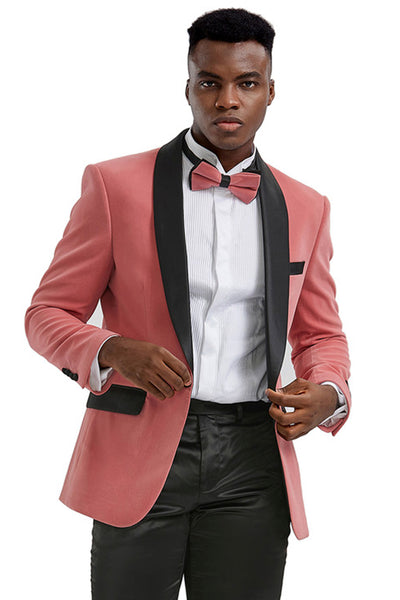 Men's Slim Fit Shawl Lapel Velvet Wedding & Prom Tuxedo Jacket in Mauve Coral Pink