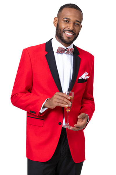 Mens Two Button Modern Fit Tuxedo in Red with Black Lapel