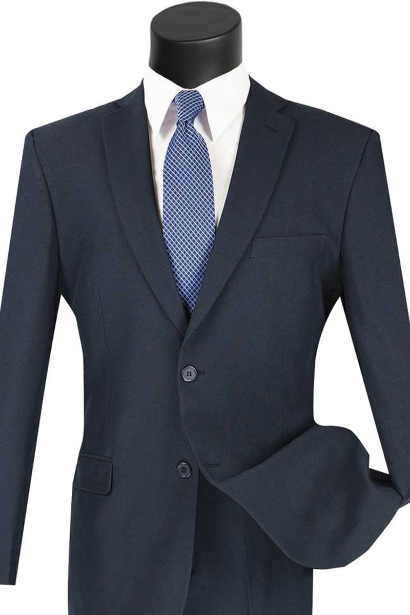 Mens 2 Button Slim Fit Poplin Suit in Navy Blue – SignatureMenswear