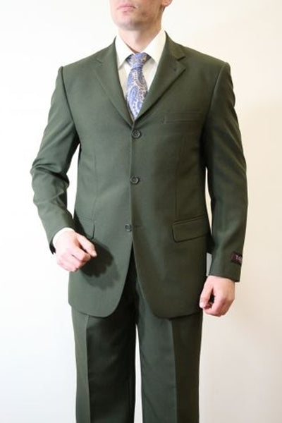 Men's Basic Three Button Poplin Suit in Olive