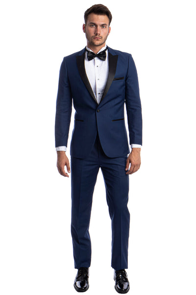 Men's Slim Fit One Button Peak Lapel Wedding Tuxedo in Cobalt Blue