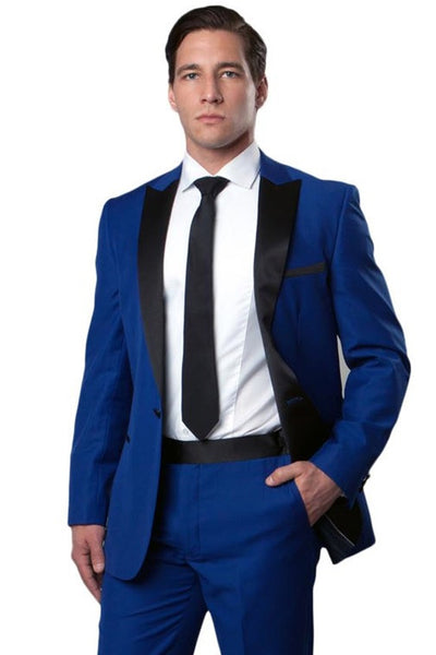 Men's Slim Fit One Button Peak Lapel Wedding Tuxedo in Royal Blue
