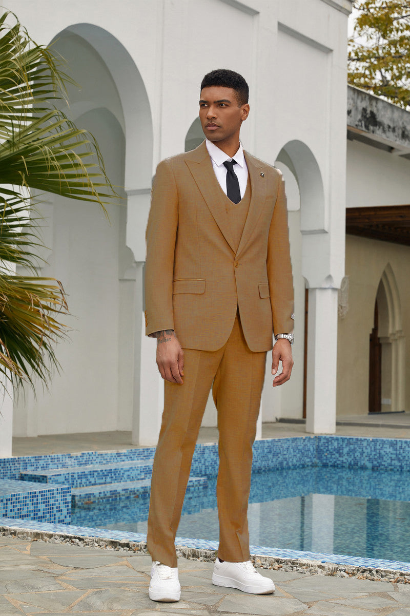 Men's Stacy Adam's One Button Summer Suit in Khaki with Double Breasted Vest