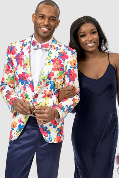 Mens One Button Bright Party Floral Blazer