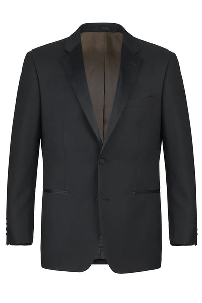 Mens Traditional Two Button Classic Fit Notch Lapel Wool Tuxedo in Black