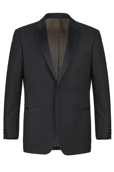 Mens Traditional Two Button Slim Fit Notch Lapel Wool Tuxedo Package in Black
