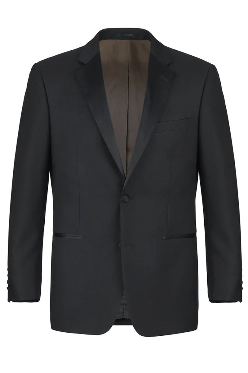 Mens Traditional Two Button Slim Fit Notch Lapel Wool Tuxedo in Black