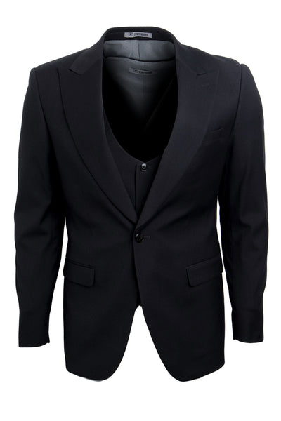 Men's Vested One Button Peak Lapel Stacy Adams Suit in Black