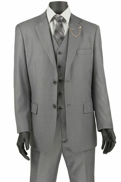 Mens Classic Fit 2 Button Vested Single Pleated Pant Suit in Light Grey