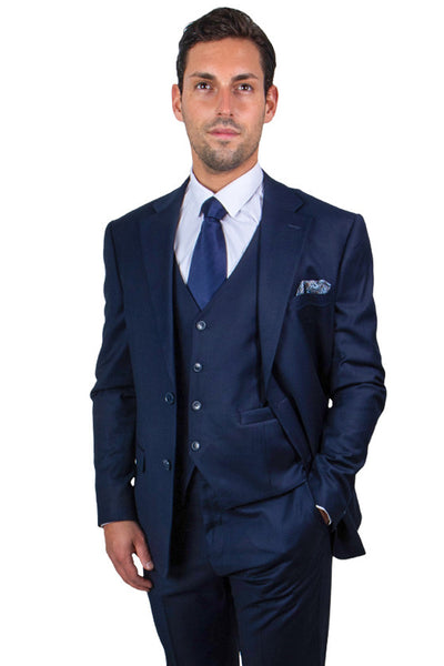 Men's Two Button Vested Stacy Adams Basic Suit in Navy Blue