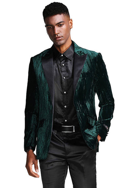 Men's Textured Velvet Prom Tuxedo Jacket in Hunter Green