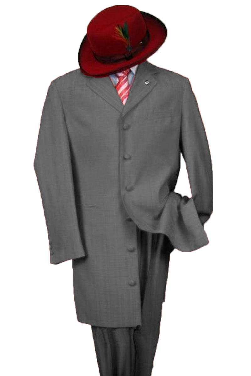 Mens 2PC Classic Long Fashion Zoot Suit in Charcoal Grey