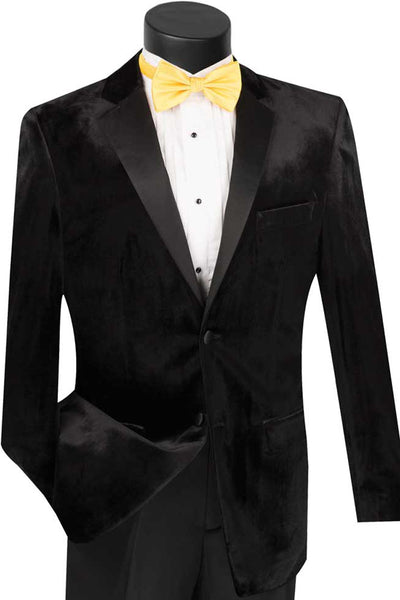 Mens Modern Designer Velvet Prom and Wedding Tuxedo in Black