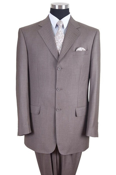 Mens Classic Fit 3 Button Banker Pinstripe Suit in Tan