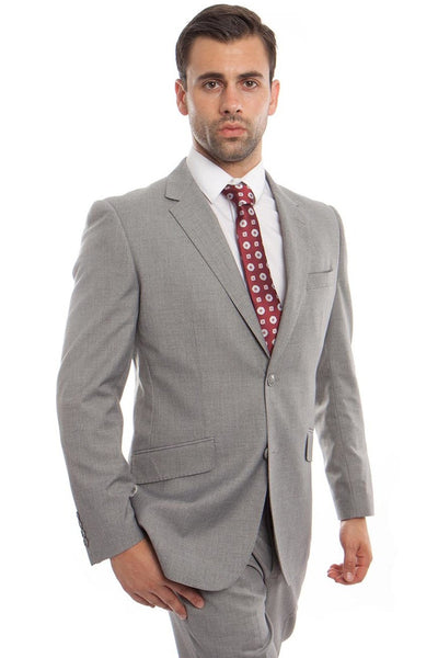 Men's Designer Two Button Modern Fit Wool Suit in Light Grey