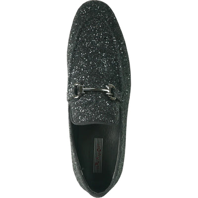 Mens Modern Glitter Sequin Prom Tuxedo Buckle Loafer in Black