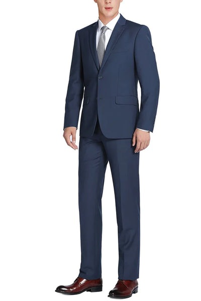 Mens Basic Two Button Slim Fit Suit with Optional Vest in Navy Blue