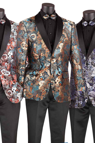 Mens Japanes Floral Paisley Print Prom & Wedding Tuxedo Jacket