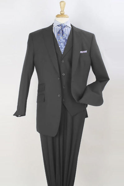 Mens Charcoal Grey Wide Peak Lapel Vested Suit in Super 150's Merino Wool