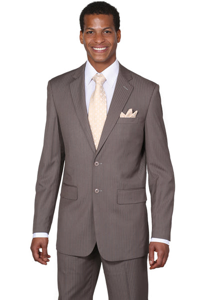 Mens 2 Button Modern Fit Smooth Tonal Pinstripe Business Suit in Charcoal Grey