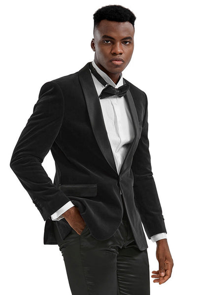 Men's Slim Fit Shawl Lapel Velvet Wedding & Prom Tuxedo Jacket in Black