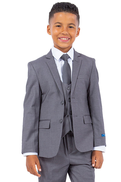 Perry Ellis Vested Boy's Wedding Suit in Medium Grey