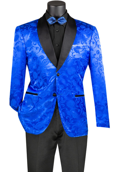 Mens Slim fit Silky Jacquard Tonal Paisley Print Prom Blazer in Royal Blue