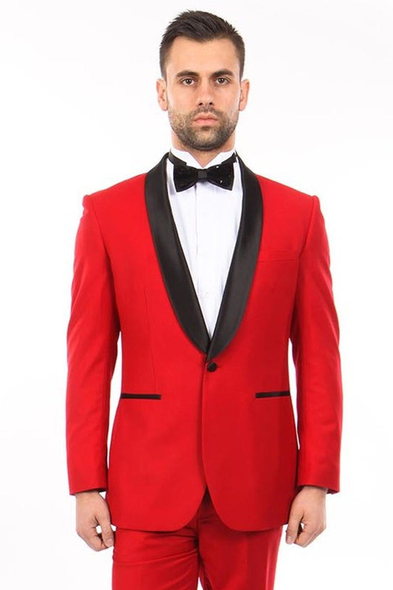 Men's Classic Slim Fit Shawl Lapel Tuxedo in Red