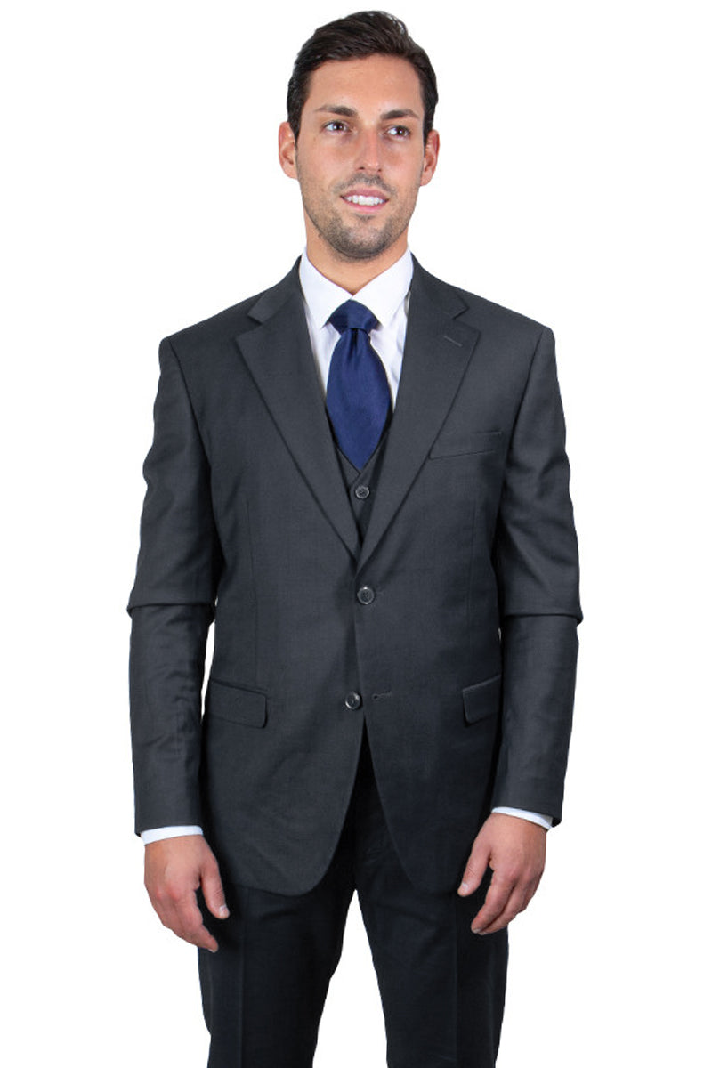 Men's Two Button Vested Stacy Adams Basic Suit in Charcoal Grey