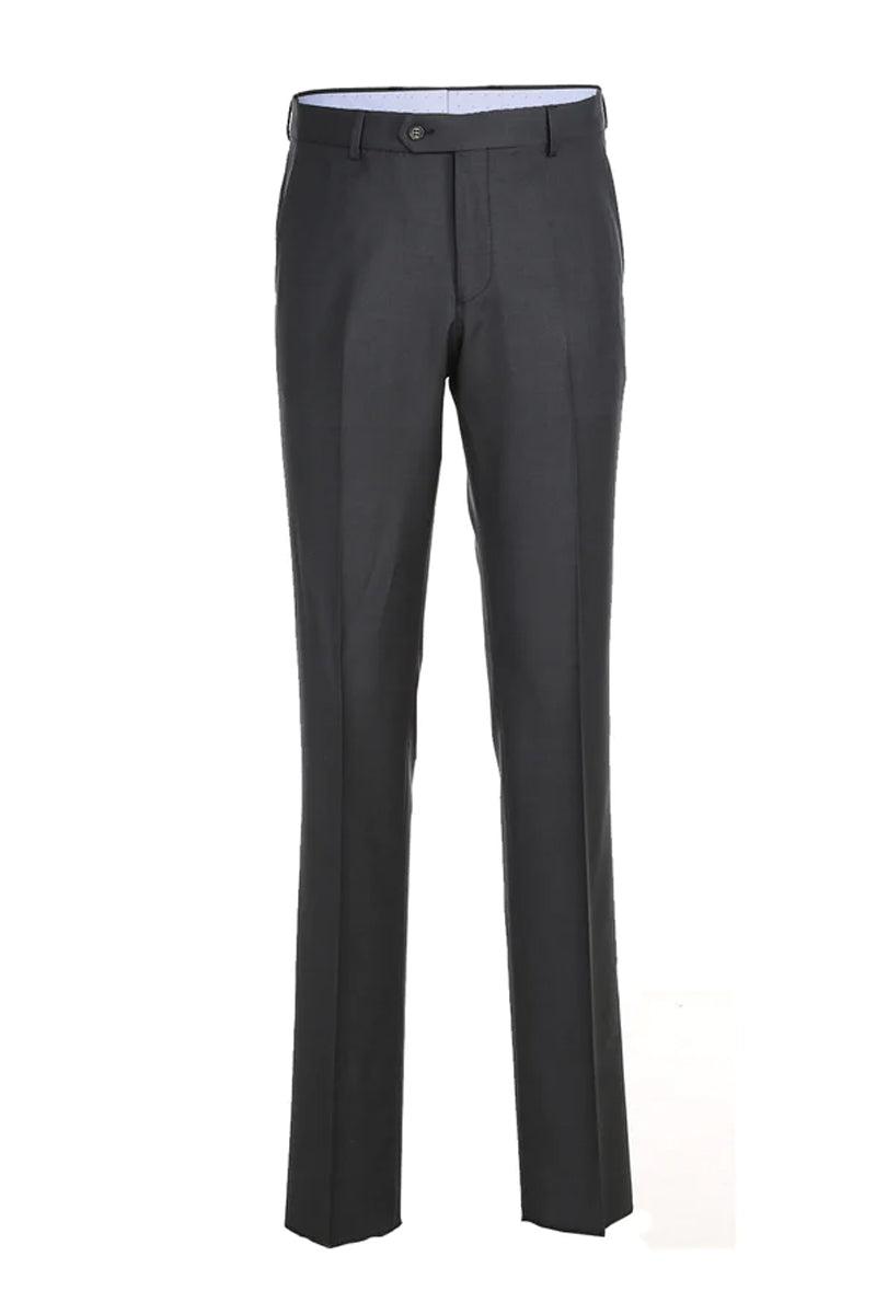 Mens Designer Two Button Classic Fit Half Canvas Wool Suit in Charcoal Grey