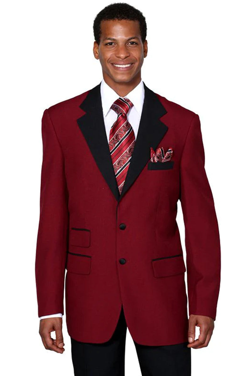 Mens 2 Button Classic Fit Contrast Collar Tuxedo in Burgundy