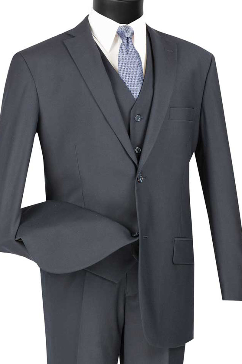Mens Basic 2 Button vested Suit in Navy Blue