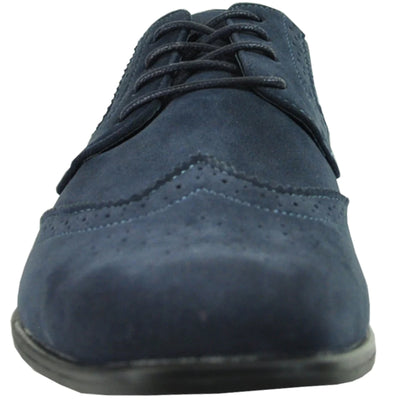 Mens Vegan Suede Wedding & Prom Wingtip Lace Up Dress Shoe in Navy Blue