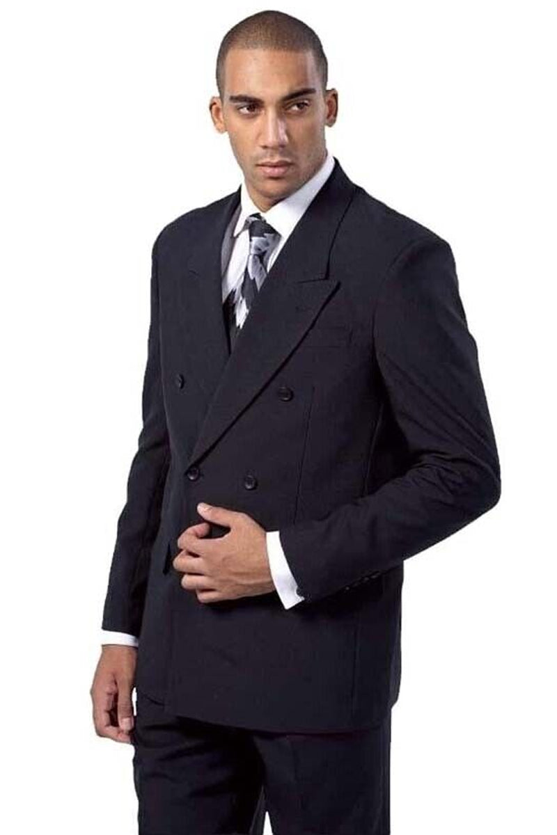 Mens Classic Fit Double Breasted Poplin Suit in Black