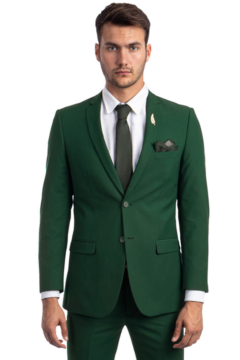 Men's Basic 2 Button Slim Fit Wedding Suit in Hunter Green, 42 Regular / Green Men's Basic 2 Button Slim Fit Wedding Suit in Hunter Green, 42 Regular / Green