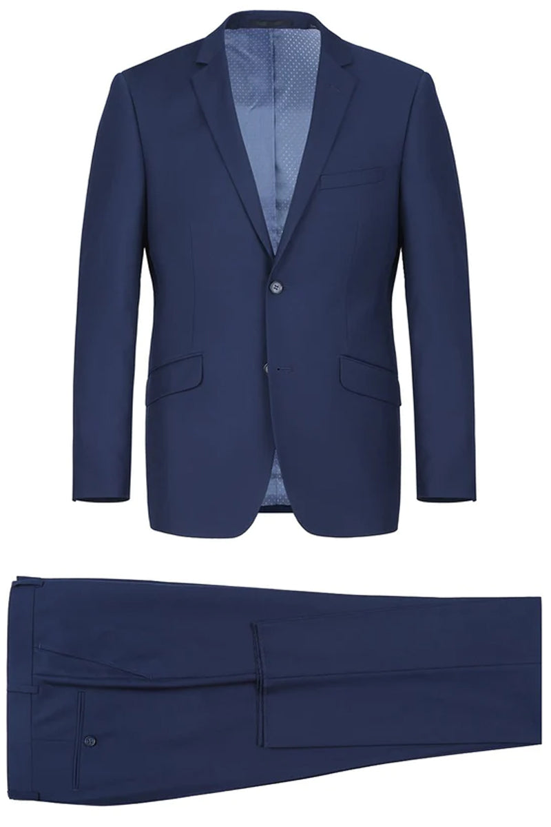 Mens Basic Two Button Slim Fit Suit in Indigo Navy Blue