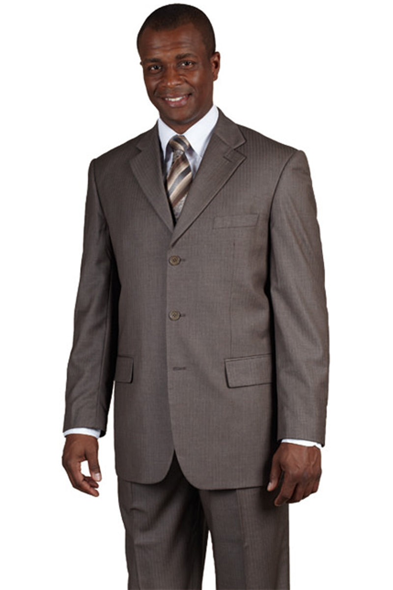 Mens Classic 3 Button Wool Feel Tonal Pinstripe Suit in Brown ...