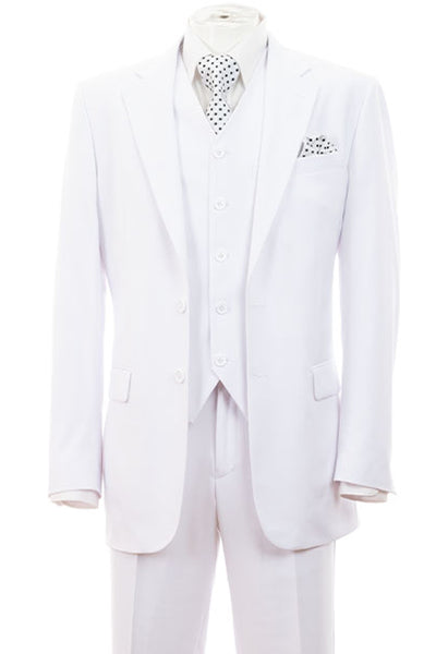Mens Modern Fit 2 Button Vested Basic Suit in White