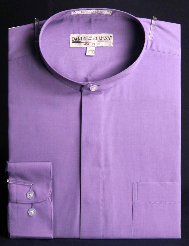 Men's Classic Banded Collar French Front Dress Shirt in Lavender