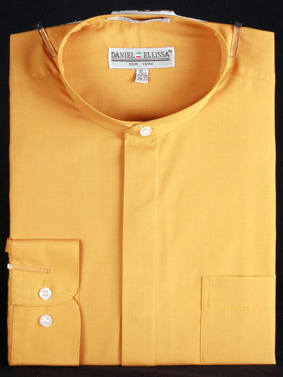 Men's Classic Banded Collar French Front Dress Shirt in Honey Gold